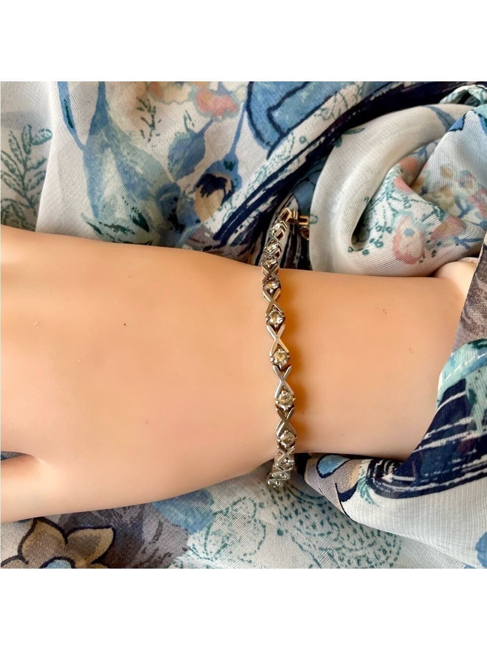 Sterling Silver 925 Tennis Bracelet, White Sapphires, “X” Links, Double …